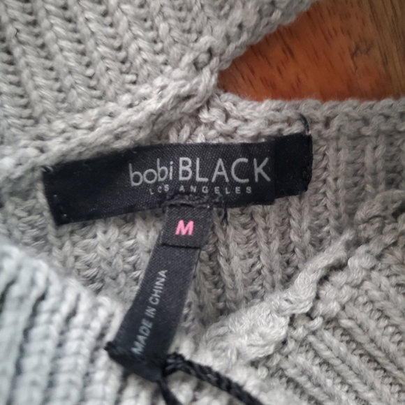 BOBI BLACK Los Angeles NWT Heather Gray Shoulder Cutout Turtleneck Sweater Sz M - Picture 12 of 16